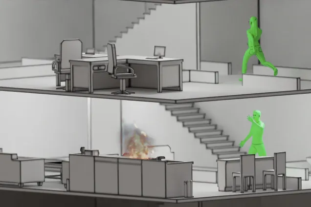 People running in kitchen emergencies. Illustration. 