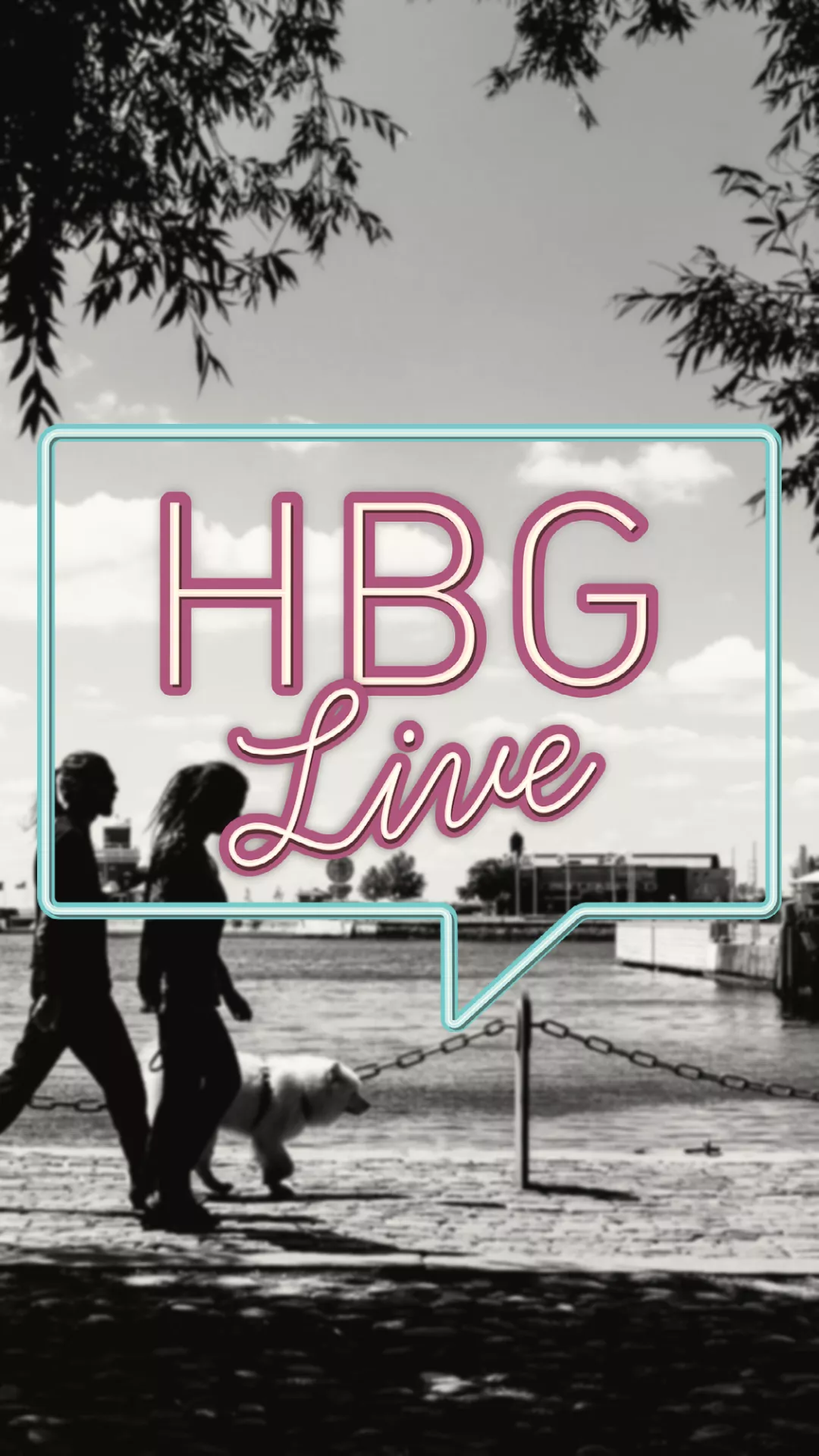 HBG Live logo på svart vit bild från Helsingborg